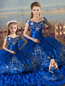Floor Length Ball Gowns Sleeveless Royal Blue Sweet 16 Dresses Lace Up
