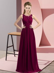 Dark Purple Empire Beading and Appliques Vestidos de Damas Zipper Chiffon Sleeveless Floor Length