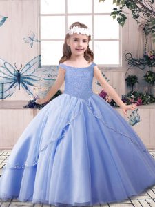 Tulle Sleeveless Floor Length Little Girl Pageant Dress and Beading