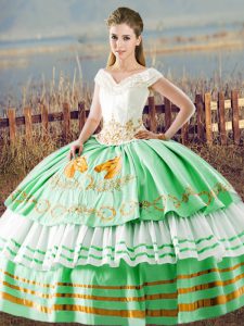 Delicate Apple Green Sleeveless Satin Lace Up Sweet 16 Dress for Sweet 16 and Quinceanera
