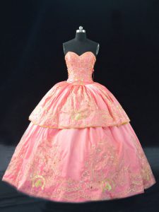 Pink Sweetheart Lace Up Embroidery Sweet 16 Dresses Sleeveless