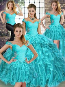 Exceptional Organza Sleeveless Sweet 16 Quinceanera Dress Brush Train and Beading and Ruffles