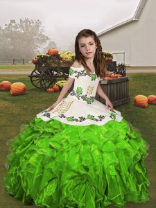 Latest Lace Up Pageant Dress Toddler Embroidery and Ruffles Sleeveless Floor Length