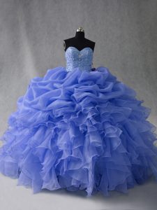Blue Sweetheart Lace Up Beading and Ruffles and Pick Ups Vestidos de Quinceanera Sleeveless