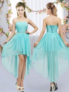 Aqua Blue Sweetheart Neckline Beading Court Dresses for Sweet 16 Sleeveless Lace Up