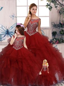 Stylish Burgundy Sleeveless Organza Zipper Vestidos de Quinceanera for Military Ball and Sweet 16 and Quinceanera