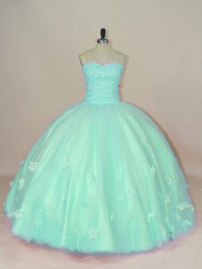 Ball Gowns Quinceanera Gown Apple Green Sweetheart Tulle Sleeveless Floor Length Lace Up