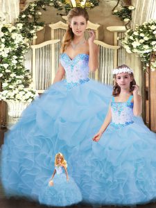 Blue Quinceanera Dress Sweet 16 and Quinceanera with Beading and Ruffles Sweetheart Sleeveless Lace Up