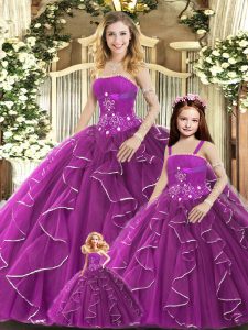 On Sale Sleeveless Lace Up Floor Length Beading and Ruffles Quinceanera Dress