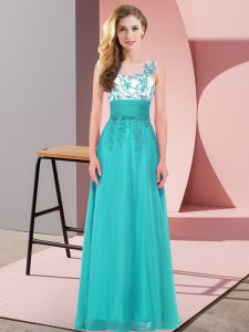 Attractive Teal Sleeveless Floor Length Appliques Backless Vestidos de Damas