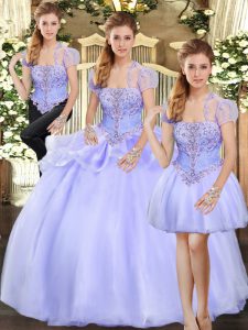 Customized Floor Length Lavender 15th Birthday Dress Strapless Sleeveless Lace Up