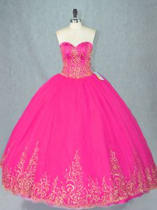 Sweetheart Sleeveless Lace Up Quinceanera Dress Fuchsia Tulle