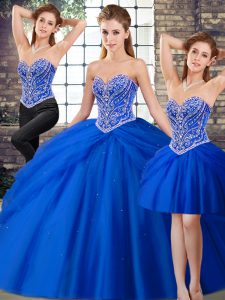Tulle Sleeveless Sweet 16 Dresses Brush Train and Beading and Pick Ups