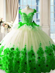 Stylish Hand Made Flower Quinceanera Gown Green Zipper Sleeveless Brush Train