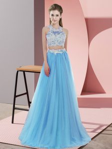 Custom Design Floor Length Two Pieces Sleeveless Baby Blue Dama Dress Zipper