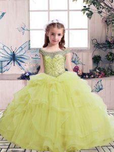 Beading Kids Formal Wear Yellow Lace Up Sleeveless Floor Length