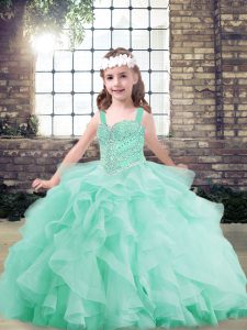 New Style Floor Length Ball Gowns Sleeveless Apple Green Little Girl Pageant Gowns Lace Up
