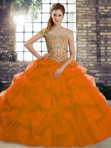 Sleeveless Brush Train Beading and Pick Ups Lace Up Quinceanera Dresses