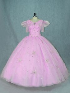 Sexy V-neck Short Sleeves Organza Quinceanera Gowns Beading Zipper