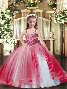 On Sale Tulle Sleeveless Floor Length Pageant Dress for Girls and Beading