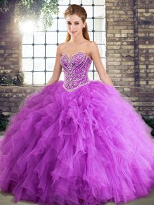 Lavender Lace Up Sweet 16 Dresses Beading and Ruffles Sleeveless Floor Length