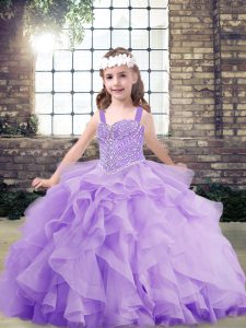 Ball Gowns Little Girls Pageant Gowns Lavender Straps Organza Sleeveless Floor Length Lace Up