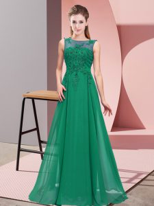 Flare Dark Green Zipper Dama Dress for Quinceanera Beading and Appliques Sleeveless Floor Length