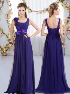 Purple Zipper Straps Belt and Hand Made Flower Damas Dress Chiffon Sleeveless