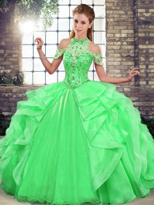 Beading and Ruffles Sweet 16 Dresses Green Lace Up Sleeveless Floor Length