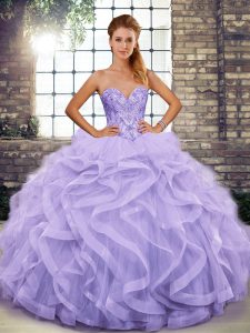 Sweetheart Sleeveless Lace Up Quinceanera Dresses Lavender Tulle