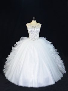 Custom Made White Sleeveless Beading Floor Length Sweet 16 Dress