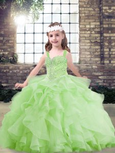 Custom Made Tulle Sleeveless Floor Length Little Girls Pageant Gowns and Beading and Ruffles