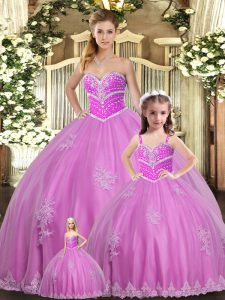 Designer Lilac Sleeveless Tulle Lace Up 15 Quinceanera Dress for Sweet 16 and Quinceanera