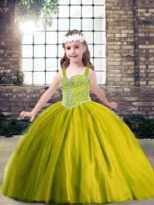 Customized Olive Green Lace Up Pageant Dress for Teens Beading Sleeveless Floor Length