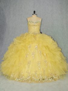 Elegant Ball Gowns Sweet 16 Quinceanera Dress Yellow Sweetheart Organza Sleeveless Floor Length Lace Up