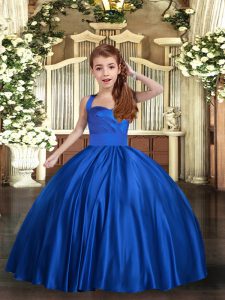 Cheap Ball Gowns Pageant Gowns For Girls Royal Blue Straps Satin Sleeveless Floor Length Lace Up