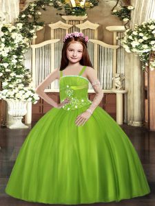 Olive Green Sleeveless Floor Length Beading Lace Up High School Pageant Dress