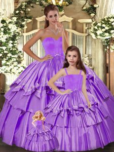 Floor Length Lilac Sweet 16 Dresses Taffeta Sleeveless Ruffled Layers