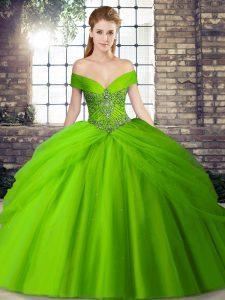 Tulle Off The Shoulder Sleeveless Brush Train Lace Up Beading and Pick Ups Sweet 16 Dress in