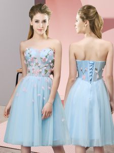 Dynamic Sweetheart Sleeveless Lace Up Court Dresses for Sweet 16 Light Blue Tulle