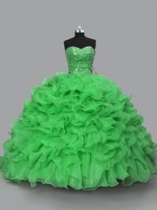 Sweetheart Sleeveless Lace Up Sweet 16 Dresses Green Organza