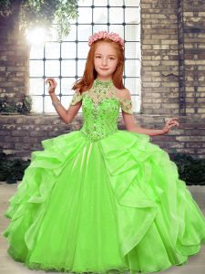 Fantastic Green Sleeveless Beading and Ruffles Floor Length Kids Formal Wear