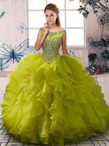 Sleeveless Beading and Ruffles Zipper Quinceanera Gown