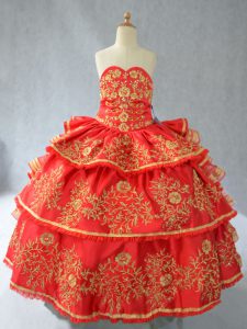 Low Price Red Sleeveless Satin Lace Up Little Girl Pageant Dress for Wedding Party