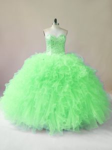 Sleeveless Beading and Ruffles Lace Up Quince Ball Gowns