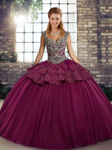 Fuchsia Sleeveless Tulle Lace Up Sweet 16 Dress for Military Ball and Sweet 16 and Quinceanera