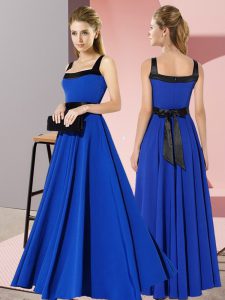 Graceful Floor Length Royal Blue Quinceanera Dama Dress Chiffon Sleeveless Belt