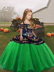 Straps Sleeveless Organza Little Girls Pageant Gowns Embroidery Lace Up