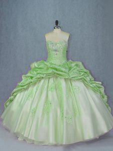 Sleeveless Brush Train Beading and Appliques and Pick Ups Quinceanera Dresses
