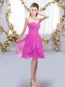 Beautiful Knee Length Fuchsia Quinceanera Dama Dress Sweetheart Sleeveless Lace Up